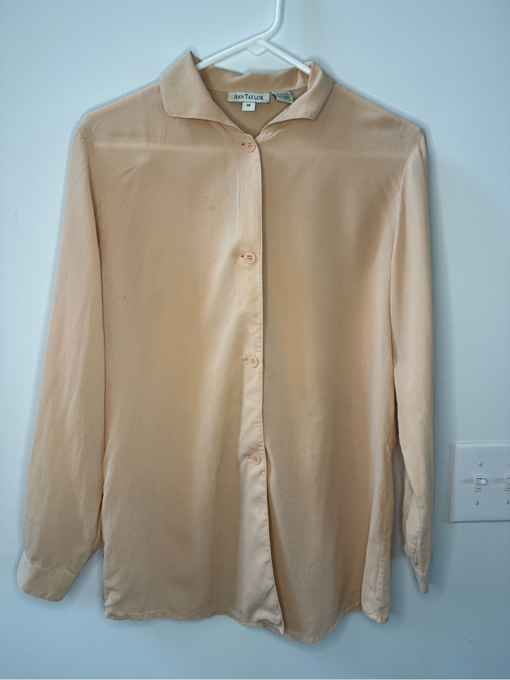 Ann Taylor Soft Cream Silk Button-Front Blouse